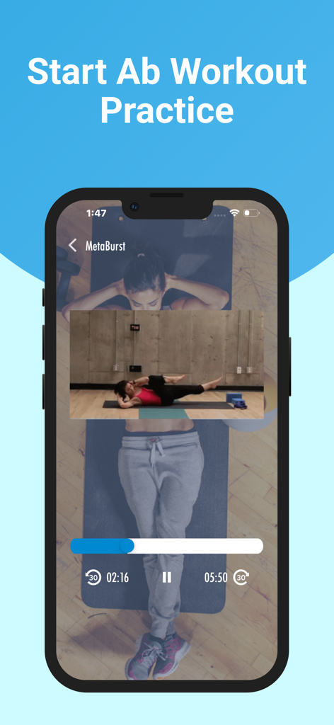 Home Abs & Core Workouts - Ab workout practice session with an HD instructional video tutorial.