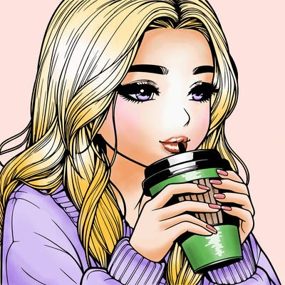 realistic girl drinking coffee