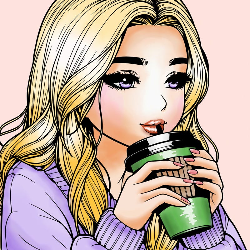 realistic girl drinking coffee