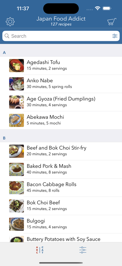 Japan Food Addict - A list of easy Japanese recipes with prep times and serving sizes in the Japan Food Addict app