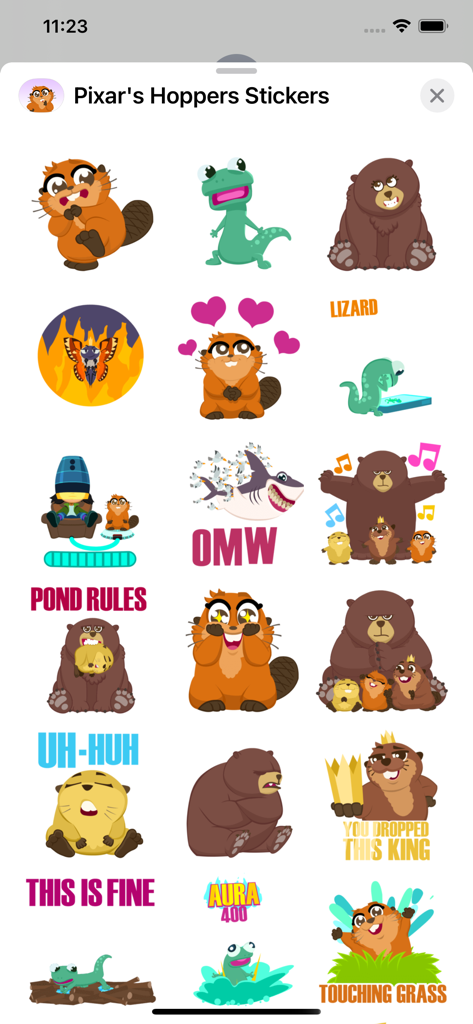 Pixar's Hoppers Stickers - Selección de stickers de Pixar Hoppers con personajes animales y leyendas con jerga de internet