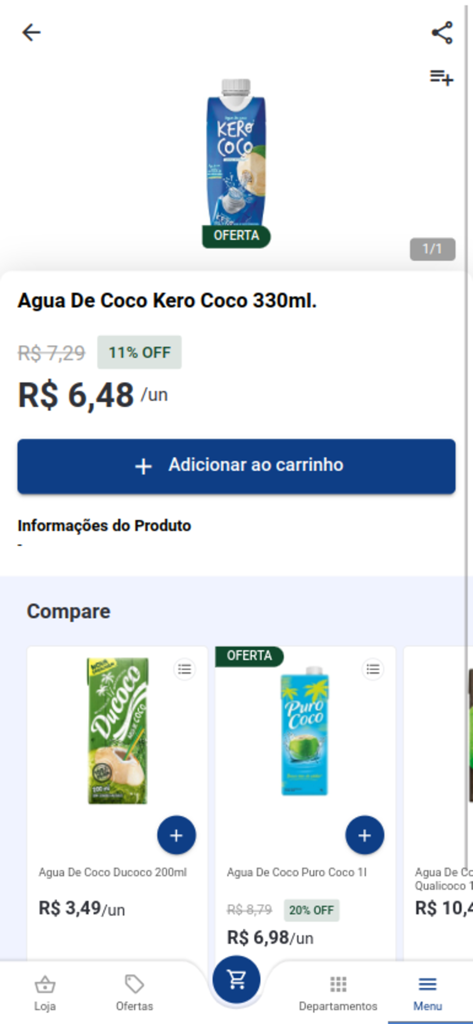 Emporio Hortisabor - Product detail view of coconut water in the Emporio Hortisabor shopping app