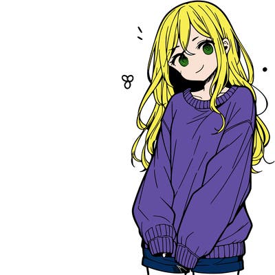 manga teen girl  in a sweater and baggy pants
