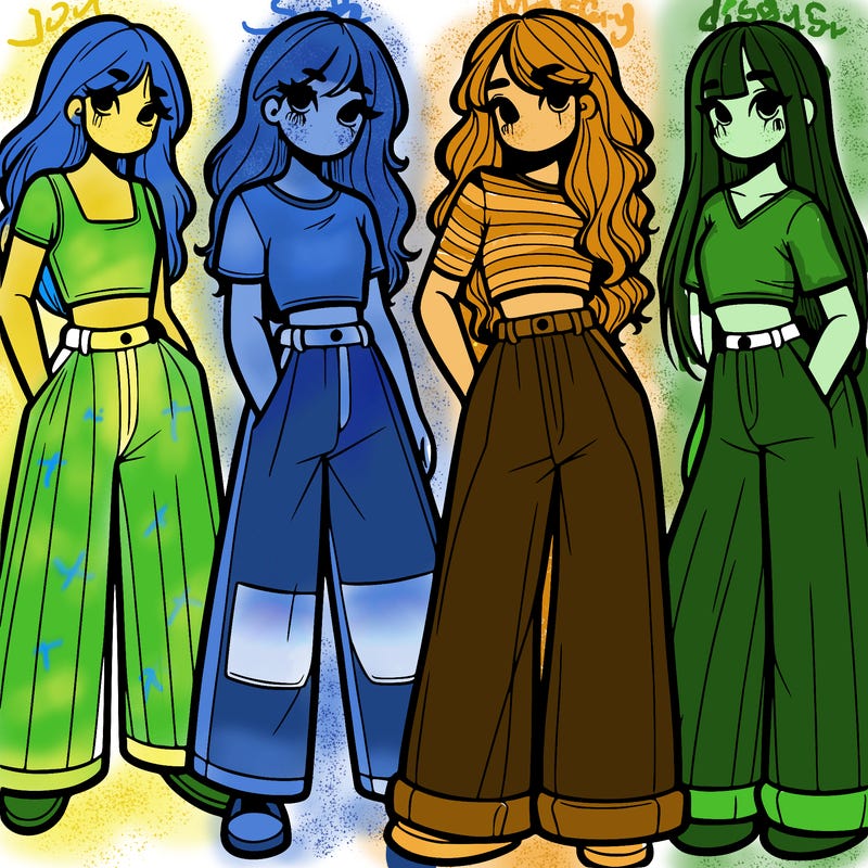 girls with wide pants and a croc top