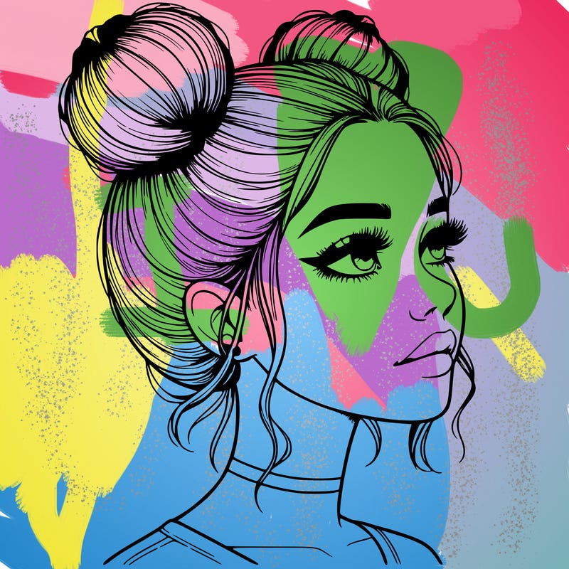 realistic girl with buns on the top of her head