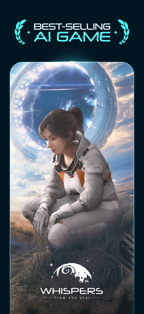 A stranded astronaut kneeling on a grassy alien landscape with a large futuristic ring structure in the background.