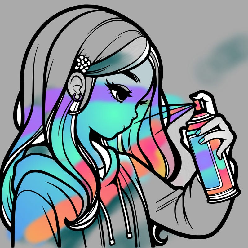 a realistic girl spray painting