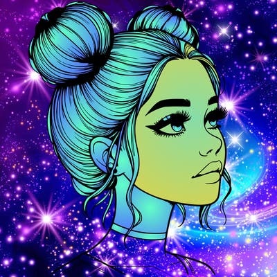 realistic girl with buns on the top of her head