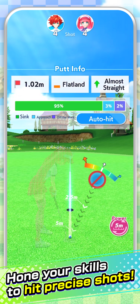 NEKO GOLF -Anime GOLF- - NEKO GOLF anime putting gameplay interface with shot info and accuracy meter