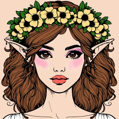 realistic female elf with flower crown