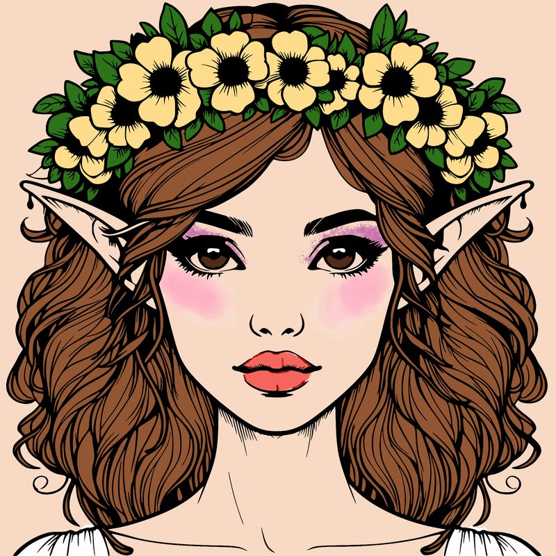 realistic female elf with flower crown