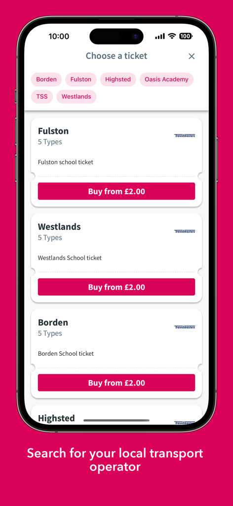 UK Bus Checker - Mobile app screen showing a list of digital bus tickets with prices and operators for purchase