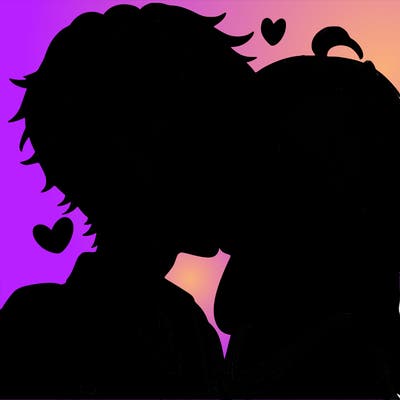 a boy and girl kissing anime
