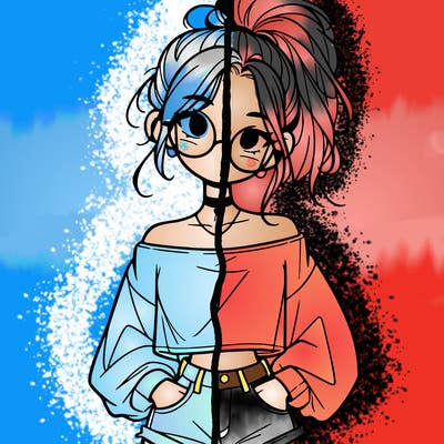 girl with a messy ponytail glasses a baggy crop top and jean shorts