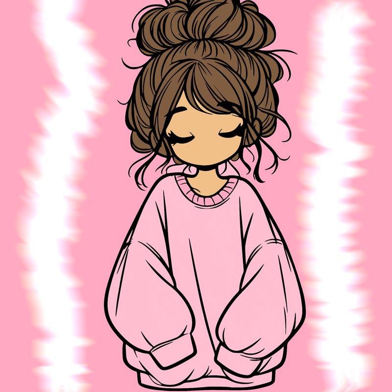 girl with baggy sweatshirt and messy bun