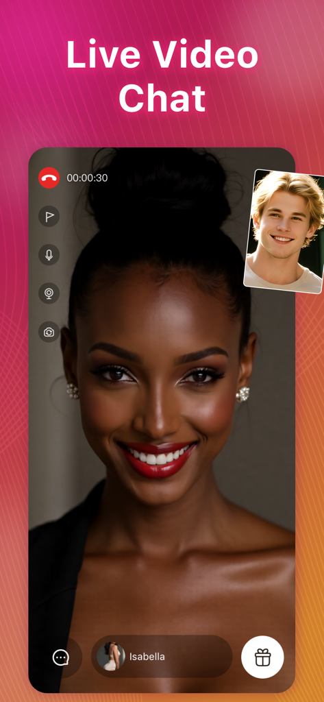 Interracial Date, Match: Mixed - A woman and a man connecting via live video call on the Mixed interracial dating app