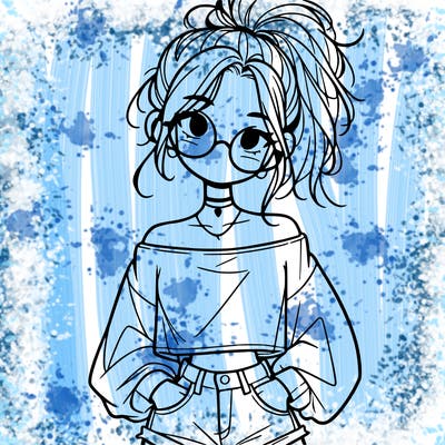 girl with a messy ponytail glasses a baggy crop top and jean shorts