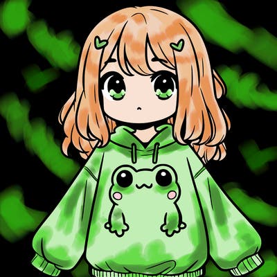 girl wearing frogging sweatshirt