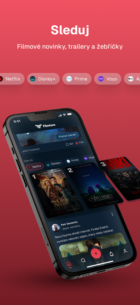 Filmtoro app interface on a smartphone screen showing movie rankings and streaming services