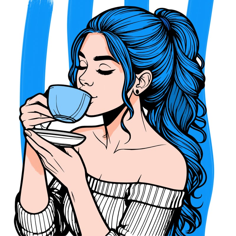 realistic woman drinking tea
