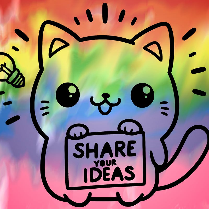 a cute cat saying share your ideas