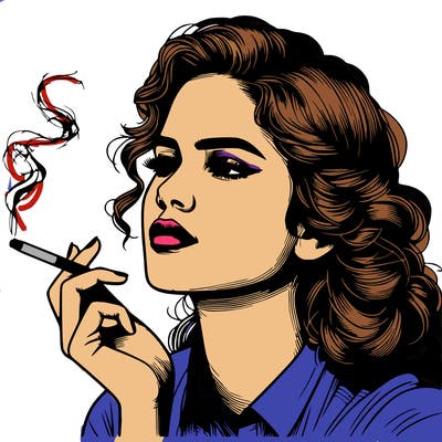 realistic beautiful lady smoking
