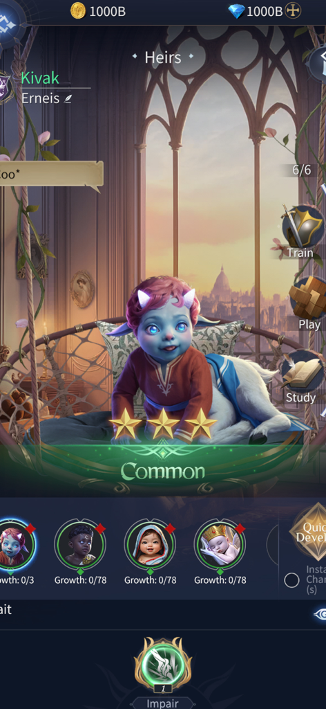 Legacy of Lithas - The heir breeding and training screen in Legacy of Lithas showing a hybrid character.