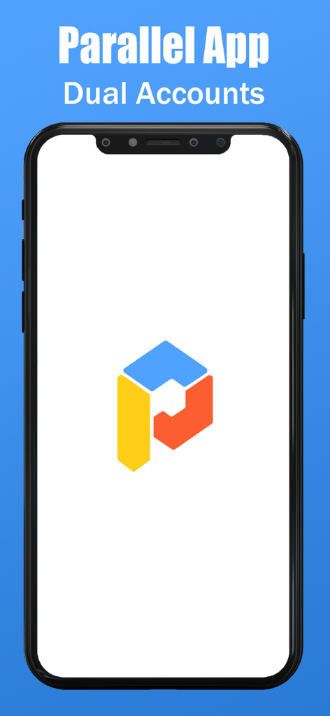 Parallel App ~ Dual Accounts - Parallel App splash screen showing the colorful P logo and dual accounts text on an iPhone