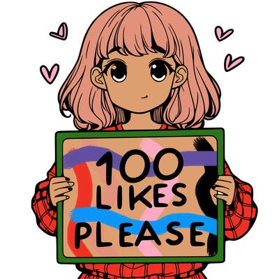 a girl holding a sign saying 100 likes please