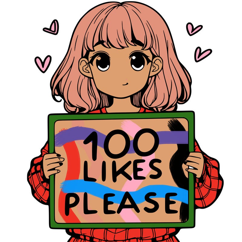 a girl holding a sign saying 100 likes please