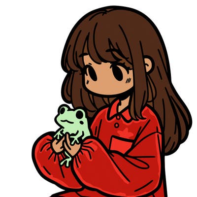 girl with long hair and a oversized shirt. and she is holding a frog