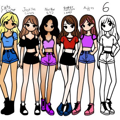 a group of girls wearing crop tops and shorts