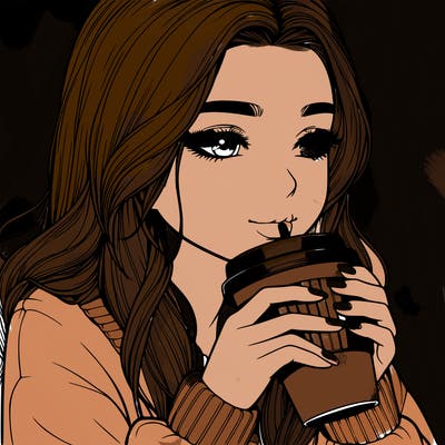 realistic girl drinking coffee