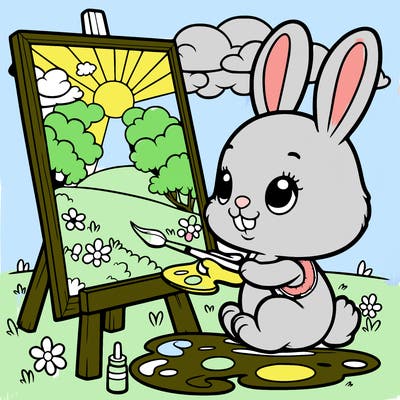 rabbit painting a picture