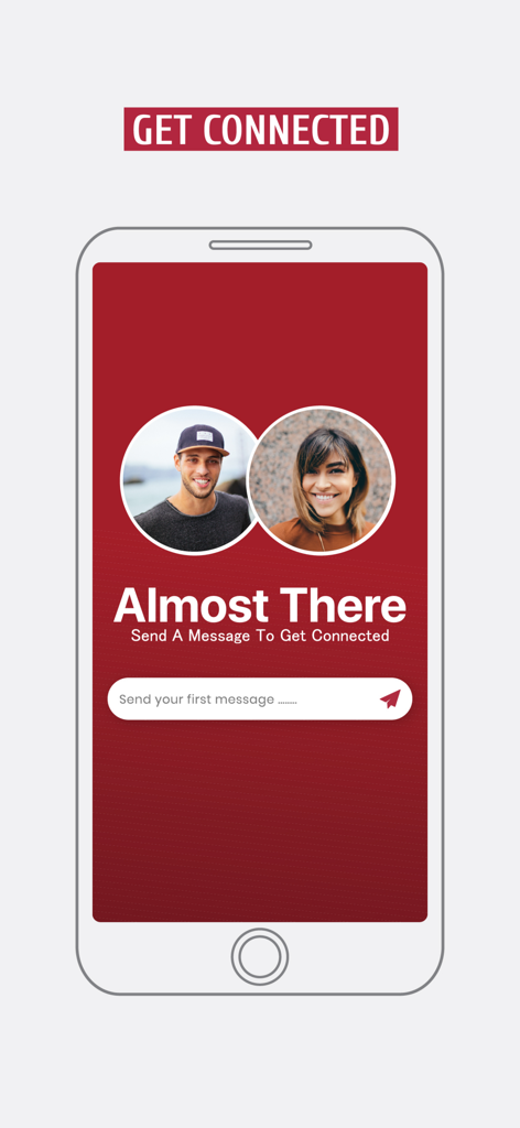 GAFFL - Find A Travel Buddy - Pantalla de conexión de la aplicación GAFFL que muestra las fotos de perfil de dos usuarios y un campo de entrada de mensajes para encontrar un compañero de viaje.