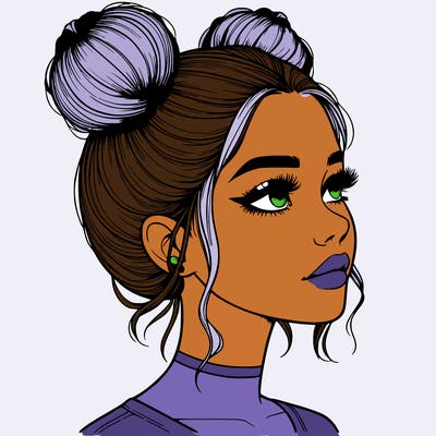 realistic girl with buns on the top of her head