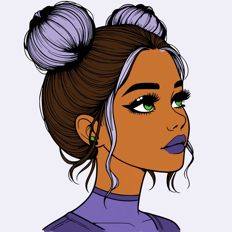 realistic girl with buns on the top of her head