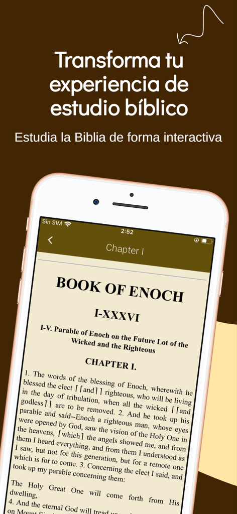 El Libro de Enoc y Biblia - Interfaz de la aplicación El Libro de Enoc y Biblia mostrando el texto del Libro de Enoc en un dispositivo móvil