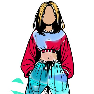 realistic girl faceless with baggy pants and a crop top