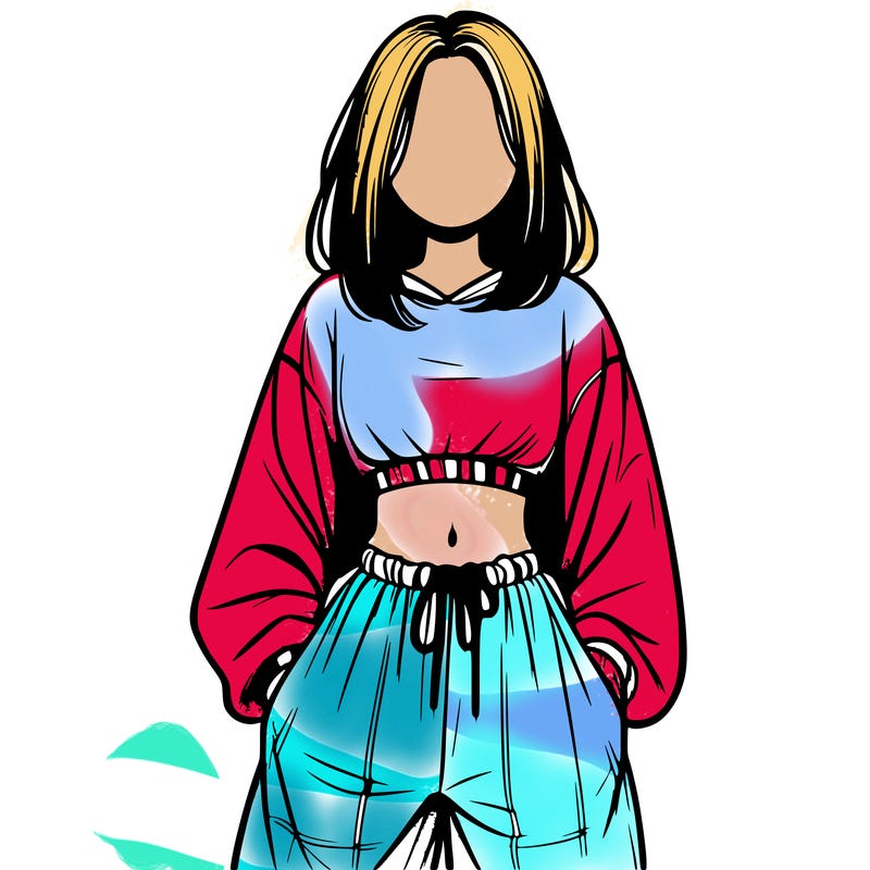 realistic girl faceless with baggy pants and a crop top