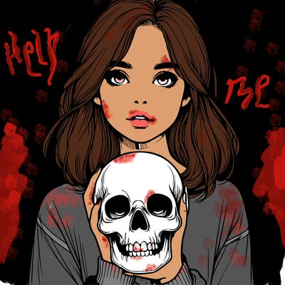 realistic girl holding a skull