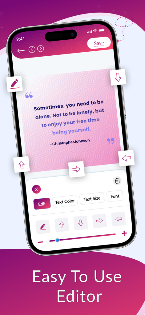 AI Flyer Maker + Poster Maker - A smartphone showing an intuitive editor interface for creating a quote poster with text and color tools.
