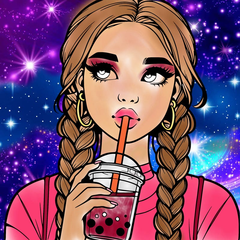 realistic girl with braided hair drinking boba