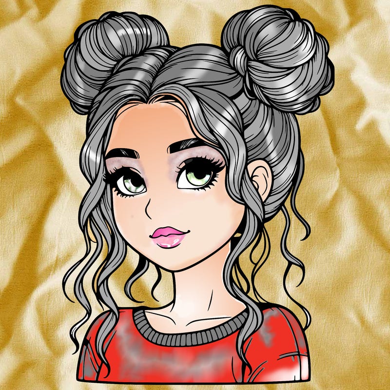 realistic girl with two buns in her hair