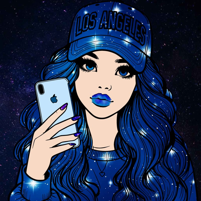 realistic beautiful girl wearing los ángeles cap holding an iphone