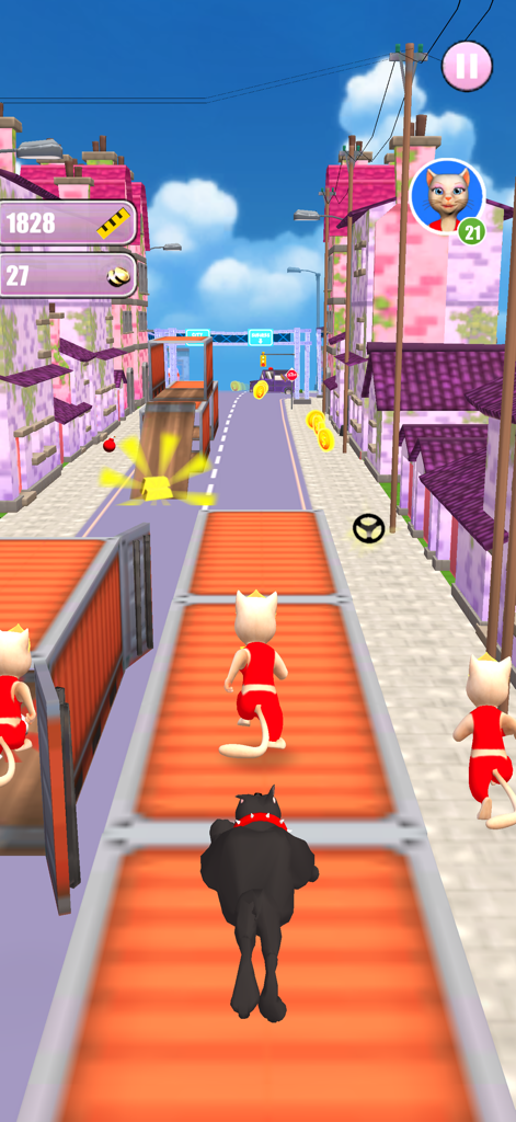 Princess Cat Lea Run - Princess Cat Lea running through a colorful city while being chased by a black bulldog