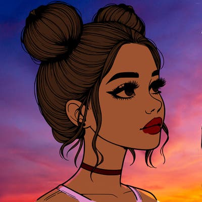 realistic girl with buns on the top of her head