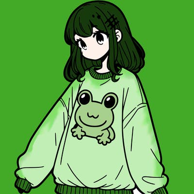 girl wearing frogging sweatshirt