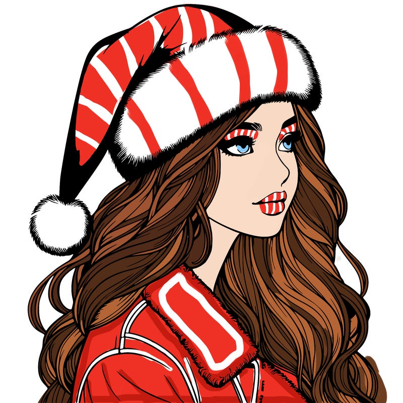 realistic girl in santa hat