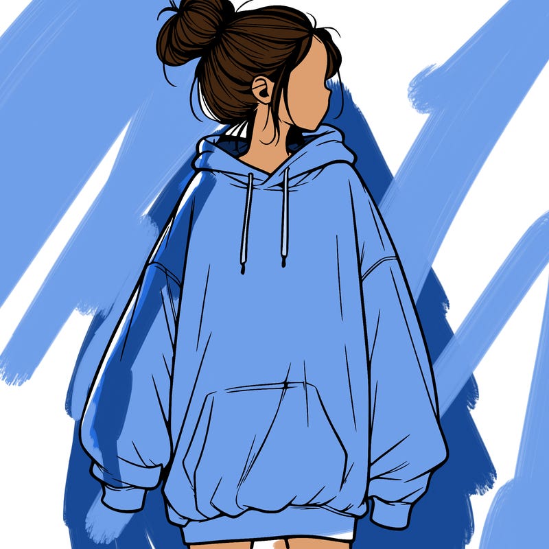 realistic girl with a oversized sweatshirt on and a bun